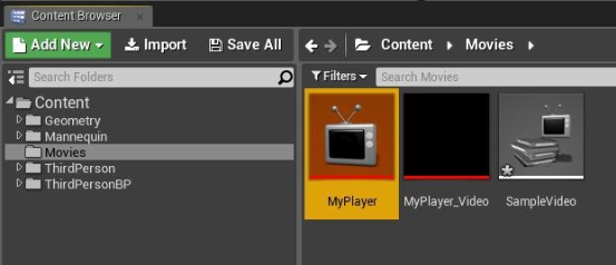 打开MyPlayer和Media Player资产