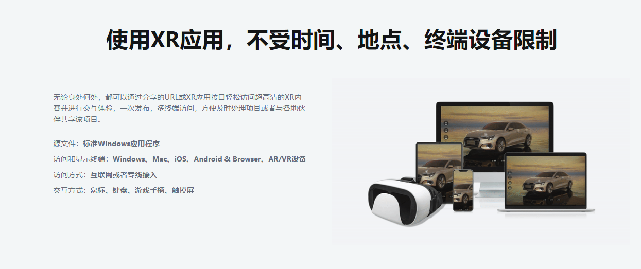 使用XR应用,不受时间、地点、终端设备限制