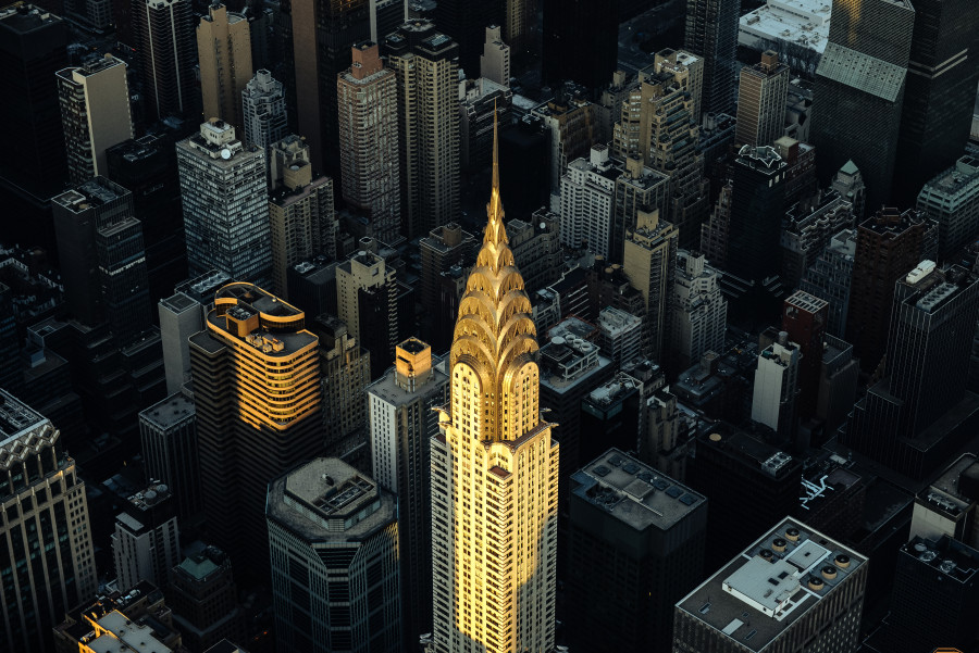 Aerial Photography of Chrysler Building in Helicopter Flight Over New York City