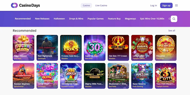 Some of the recommended casino games at Casino Days