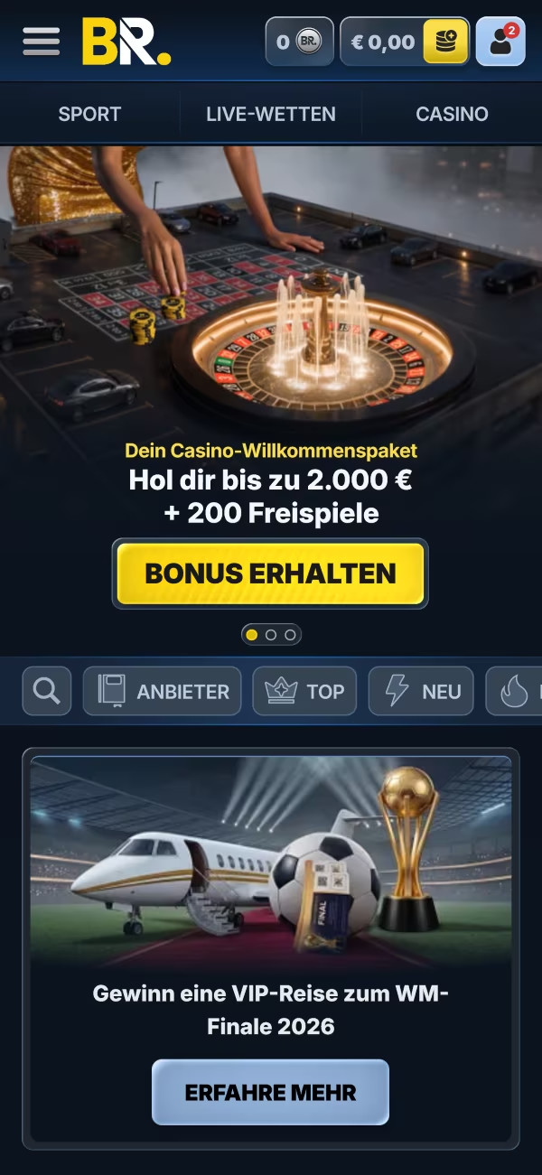 Mobile Ansicht des BetRepbulic Casinos