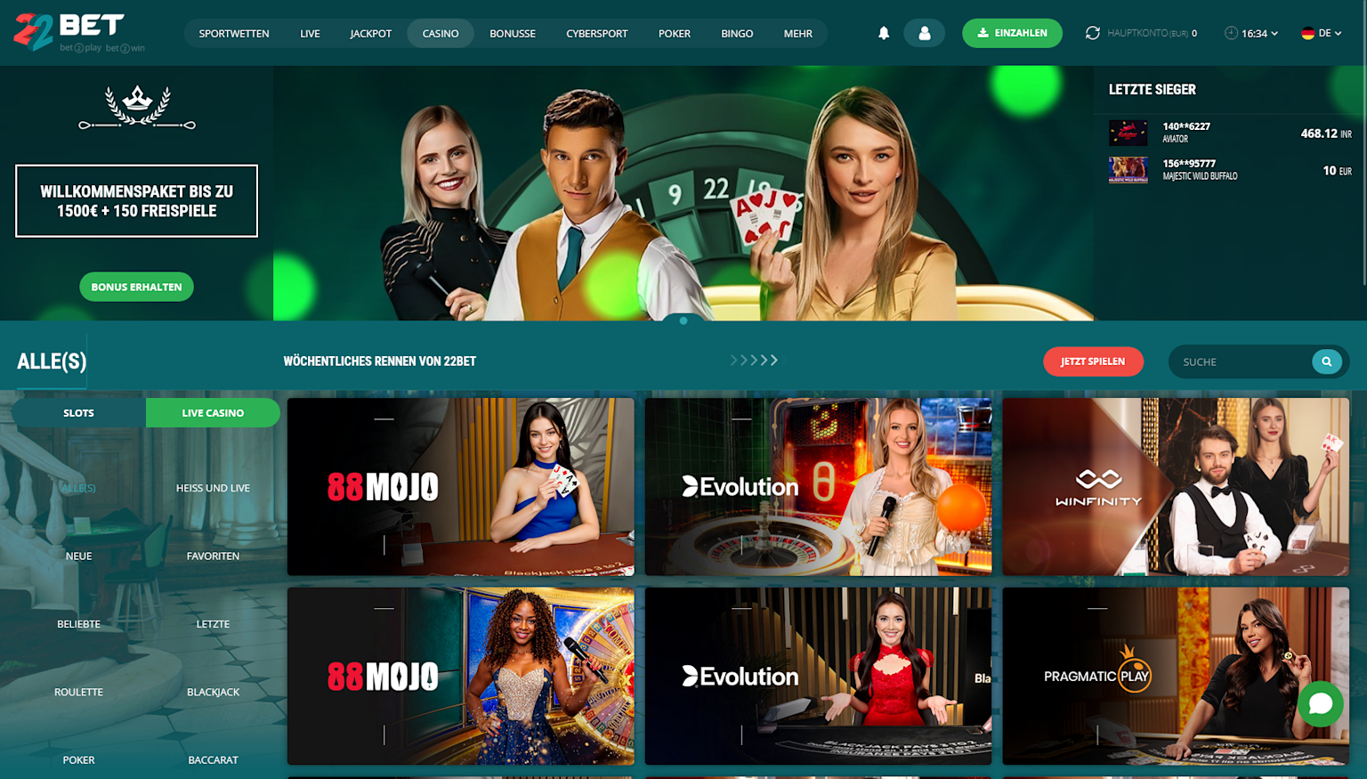 Live-Casino von 22bet