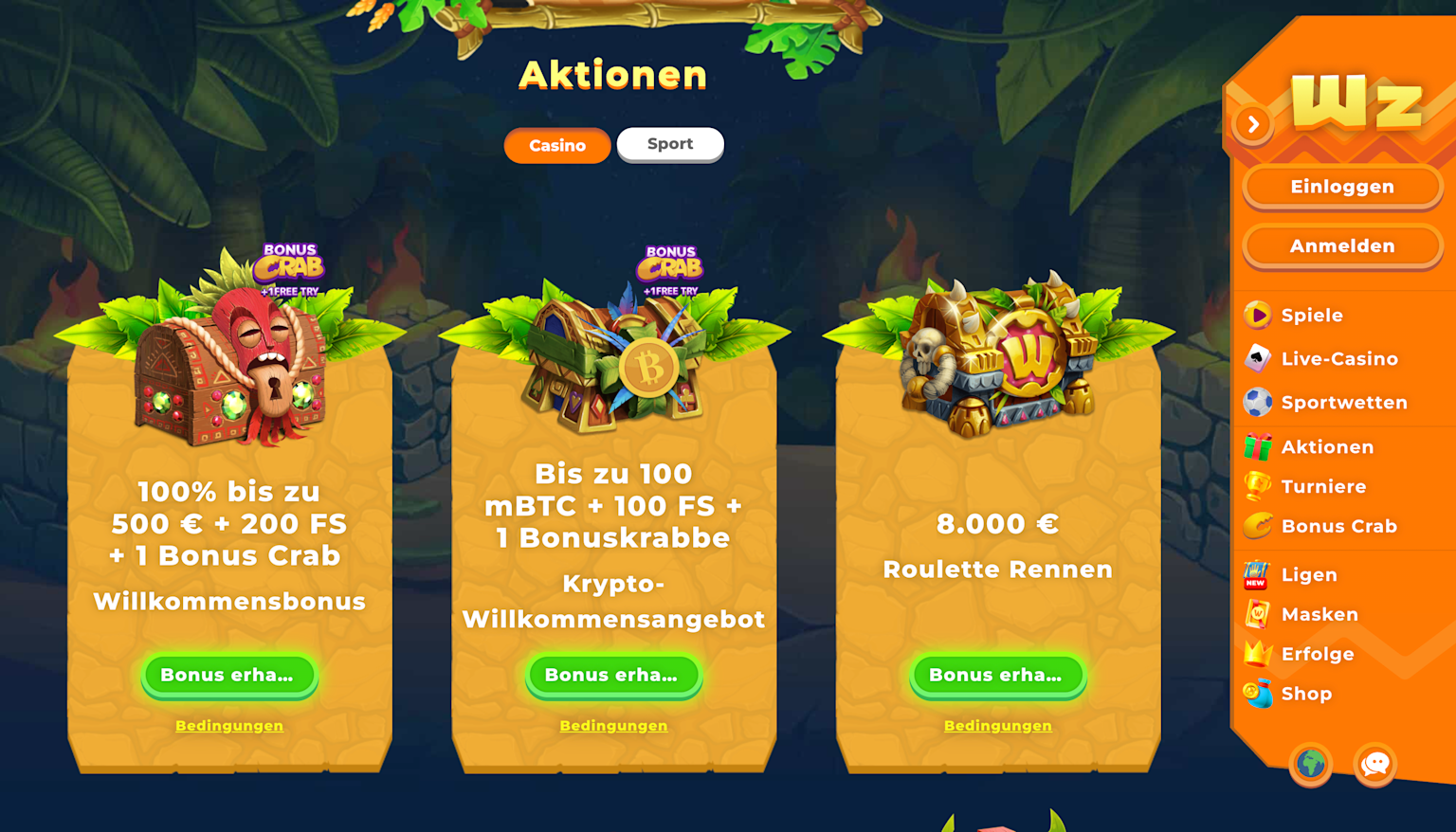 Wazamba Casino Bonus Page