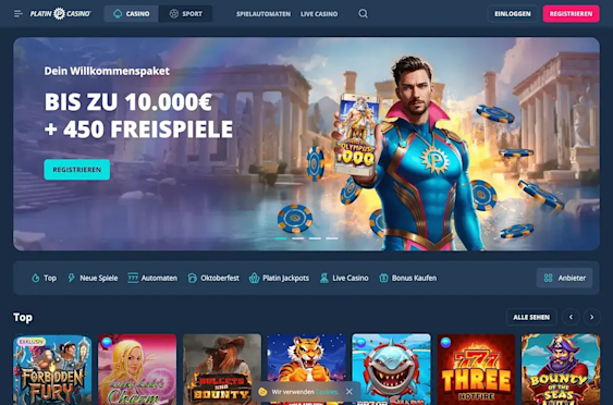Homepage with welcome bonus