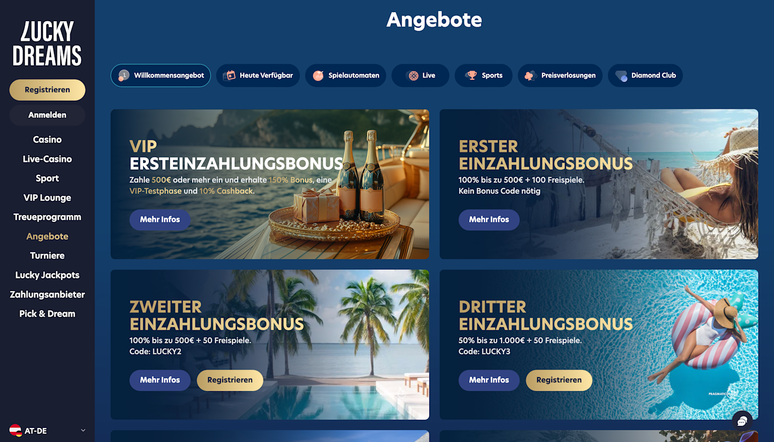 Bonus Page with various offers