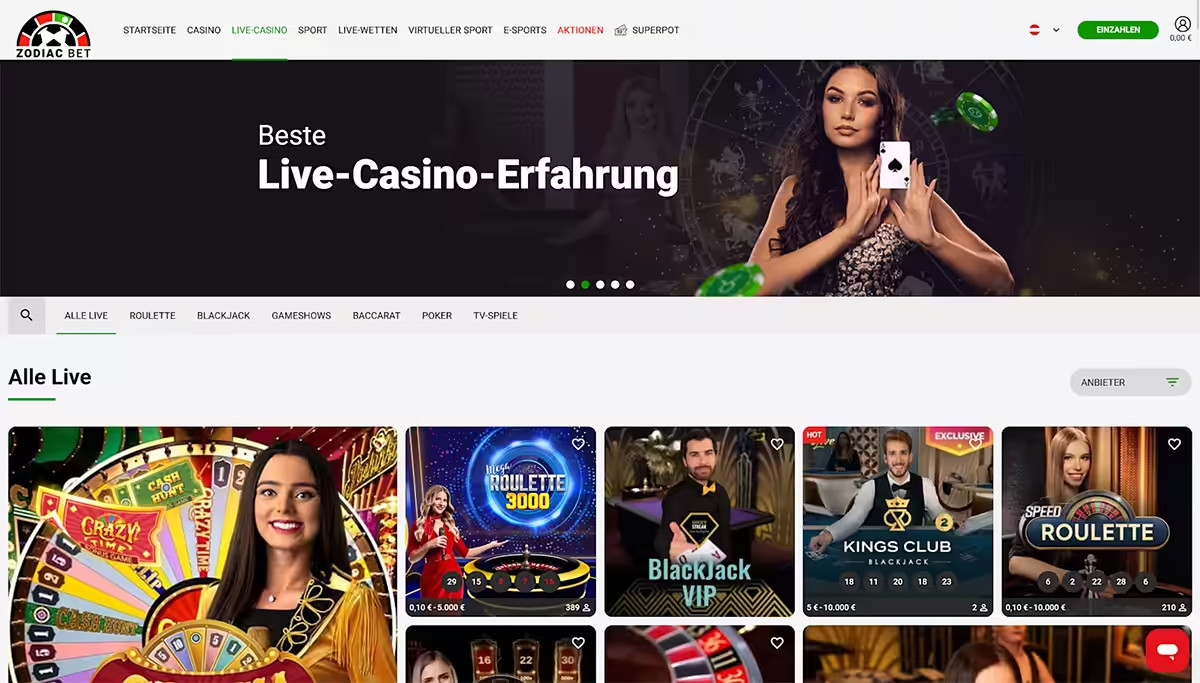 Screenshot of the Live Casino