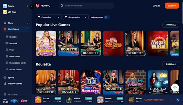Monro - Live dealer games