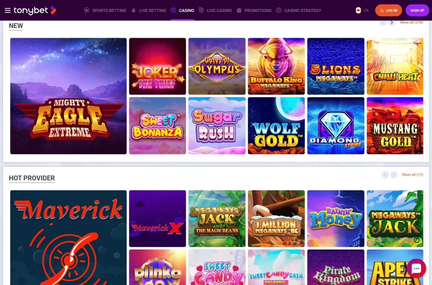 TonyBet Casino Interface auf einem Smartphone, zeigt Live Casino und Slot-Spiel