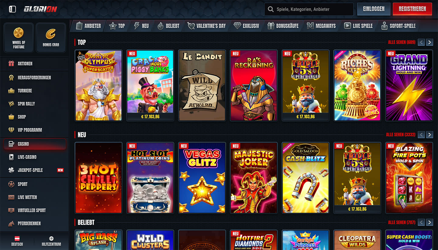 Glorion casino games page