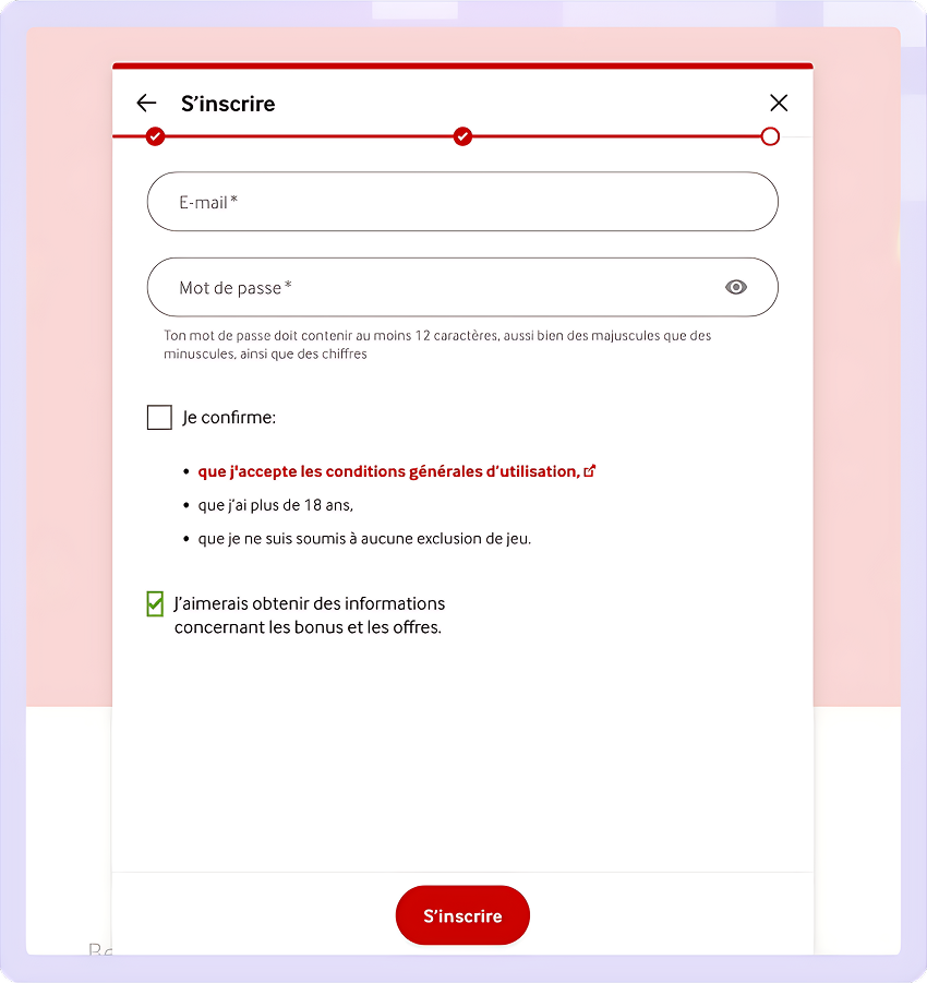 Étape quatre pour ouvrir un compte sur mycasino