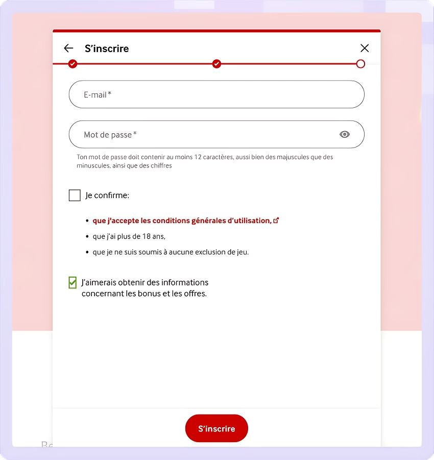 Étape quatre pour ouvrir un compte sur mycasino