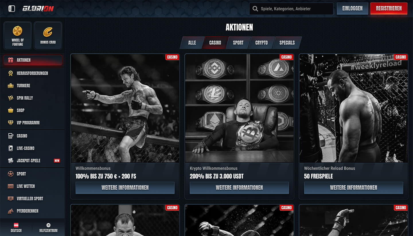 Glorion casino bonus page