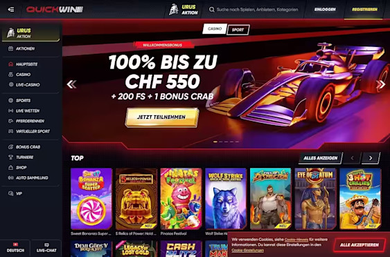 Homepage with welcome bonus