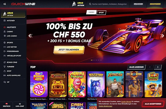 Homepage with welcome bonus