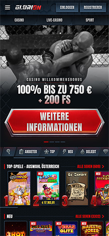 Glorion casino mobile view