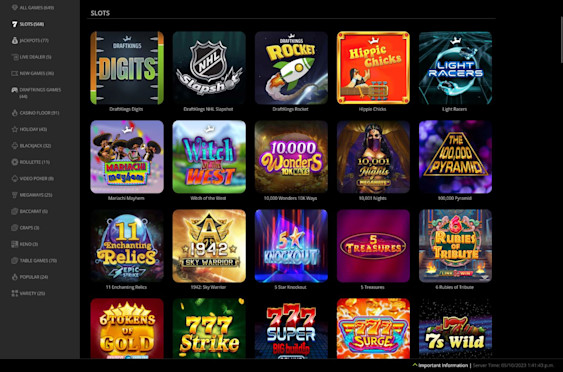 DraftKings Ontario online casino showcasing the popular slots available to play