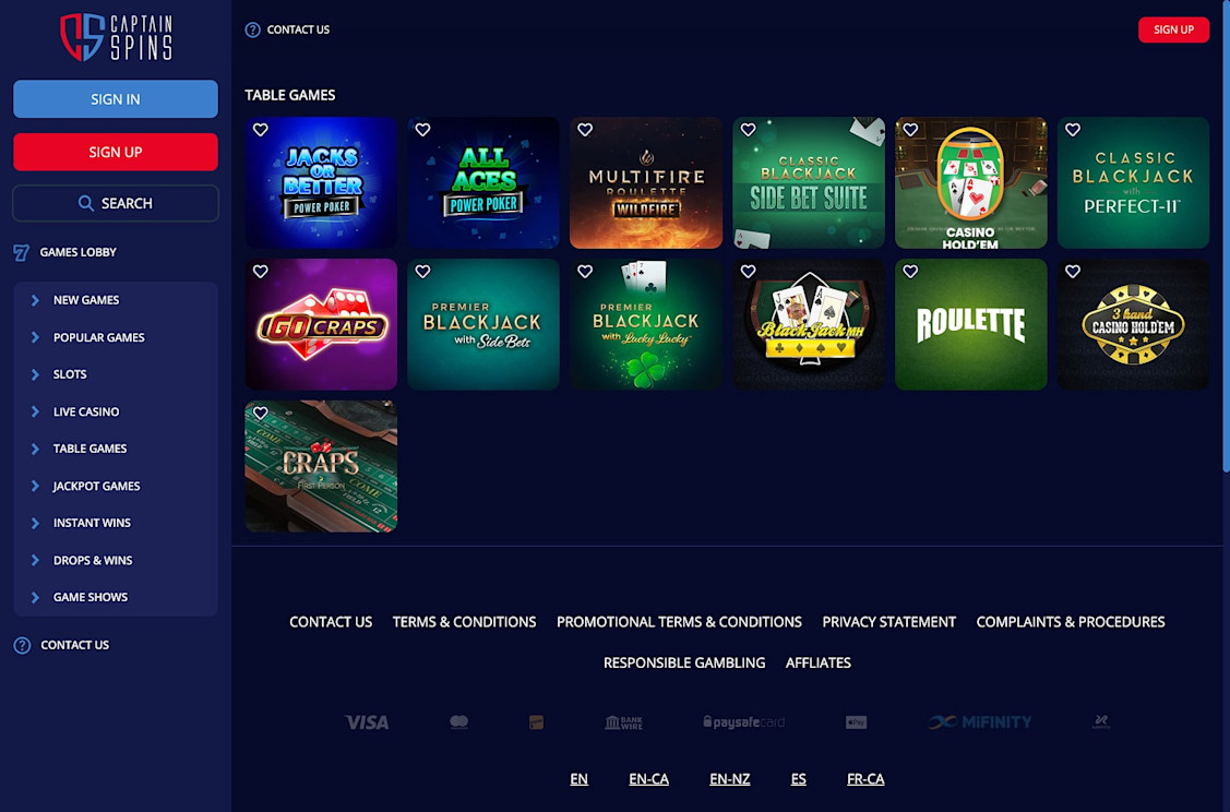 Captain Spins casino screenshot 6