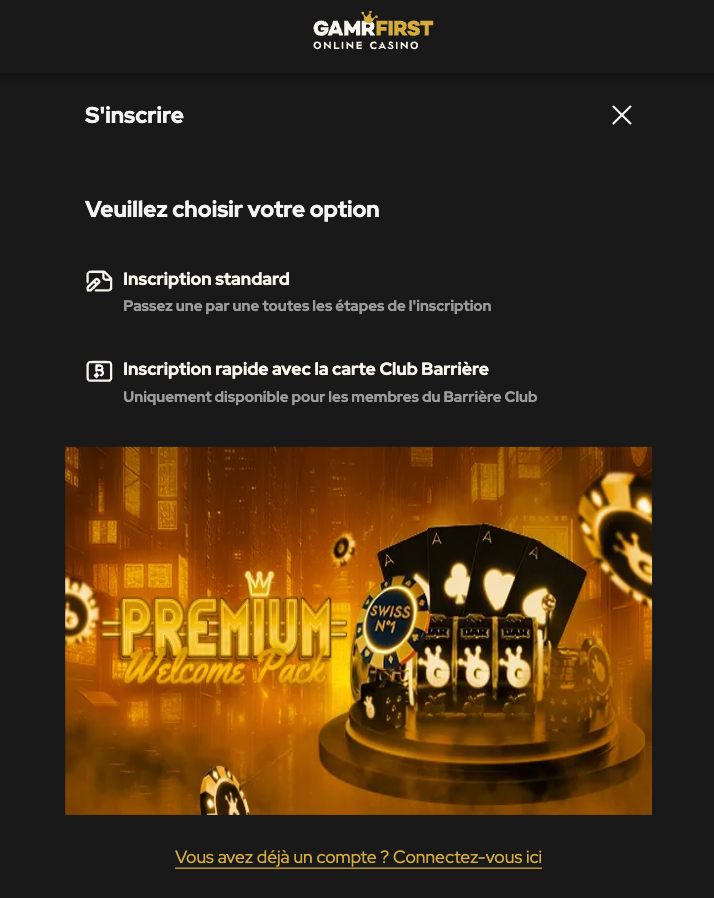 Étape deux pour ouvrir un compte sur GAMRFIRST