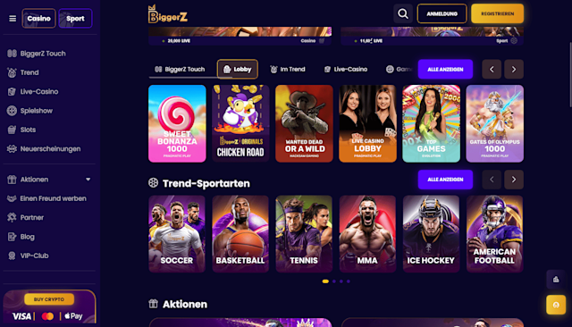 Game-Lobby des BiggerZ Casinos