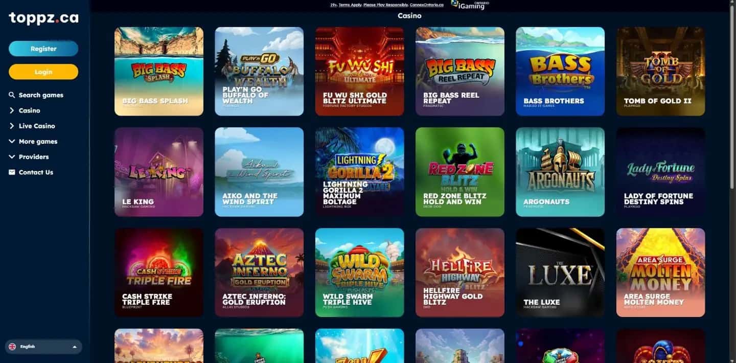 Toppz Casino online games