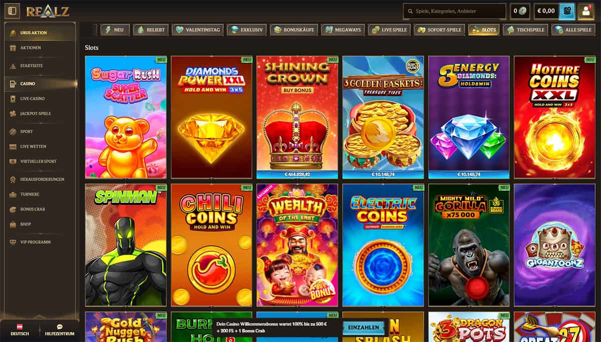 Screenshot of the game lobby at Realz