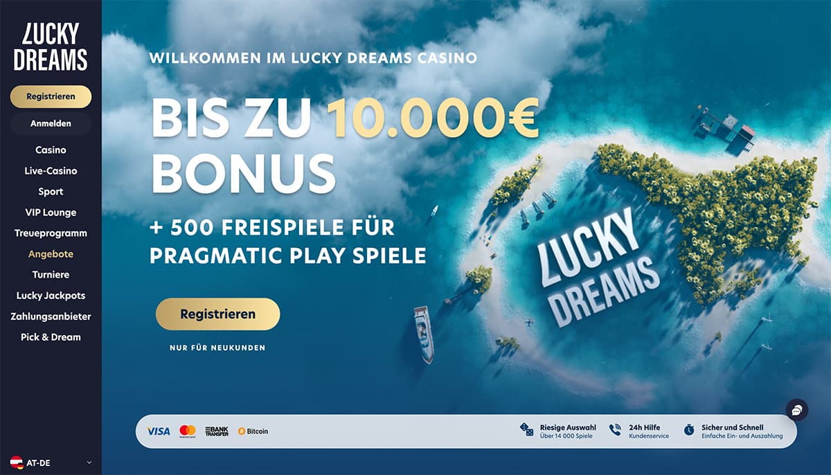 LuckyDreams Landing Page with Welcome Bonus