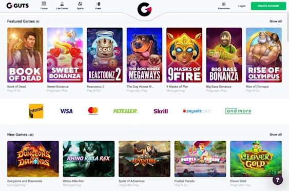 Guts Casino Review Featured Games