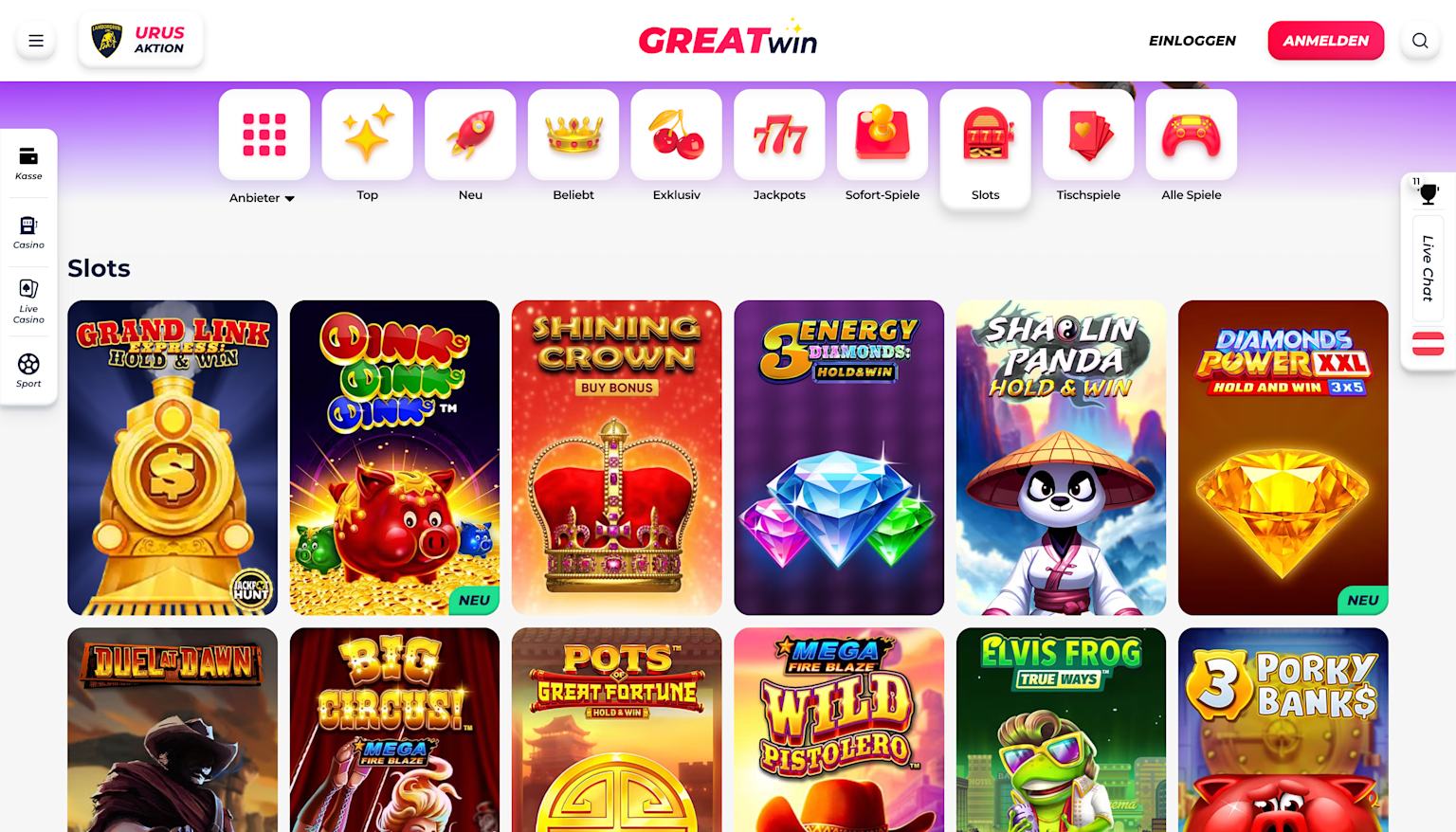 GreatWin Slots Lobby