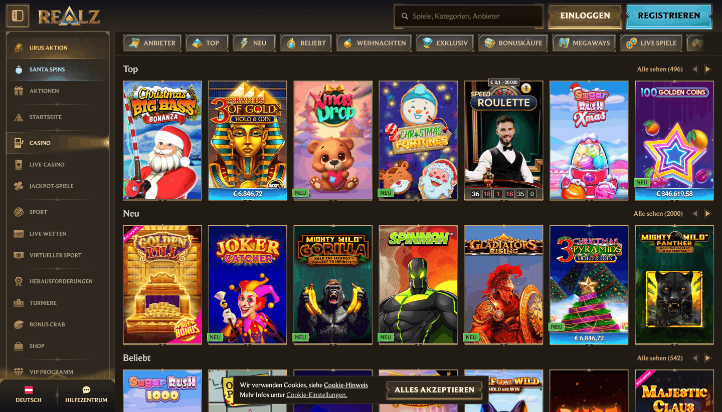 Spielautomaten im Realz Casino