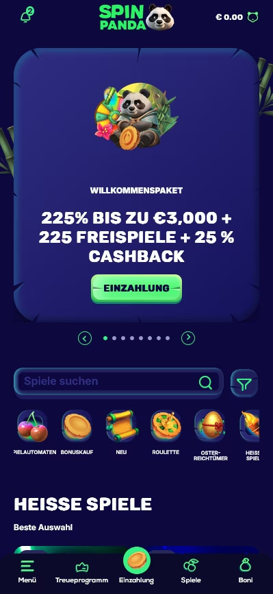 Mobile Ansicht des SpinPanda Casinos