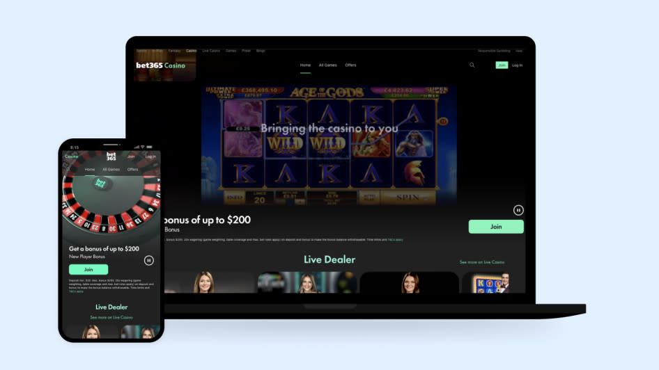 Bet365 online casino shown on mobile and desktop devices