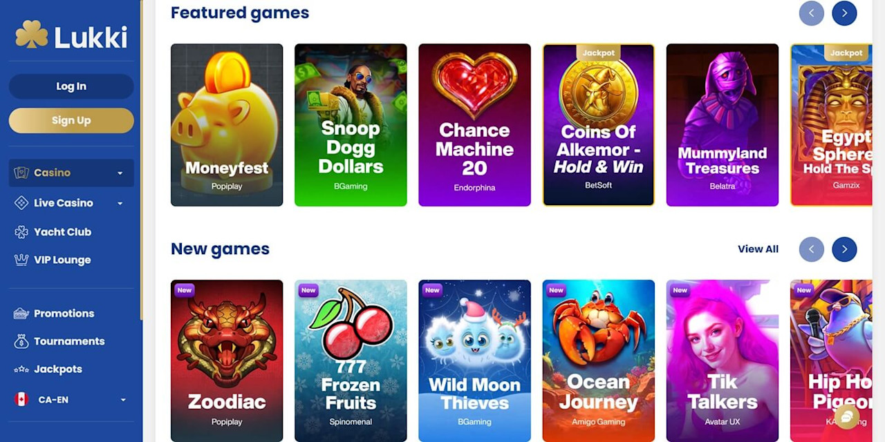 Featured and new games at Lukki Casino