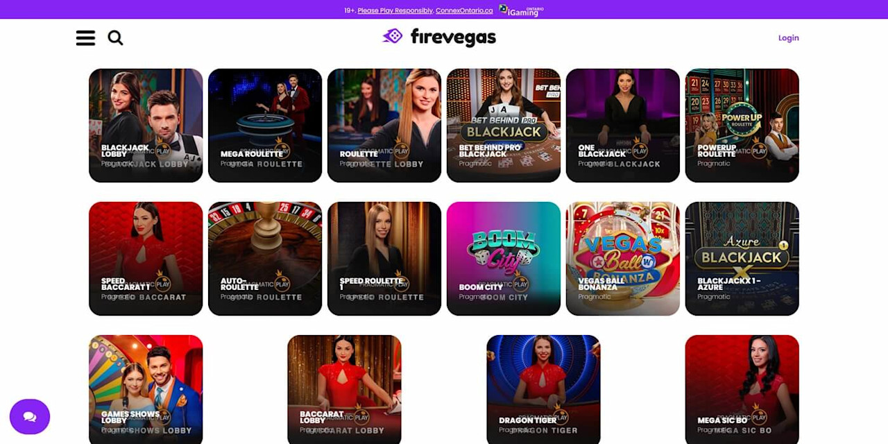 A showcase of some of the live dealer games at Firevegas