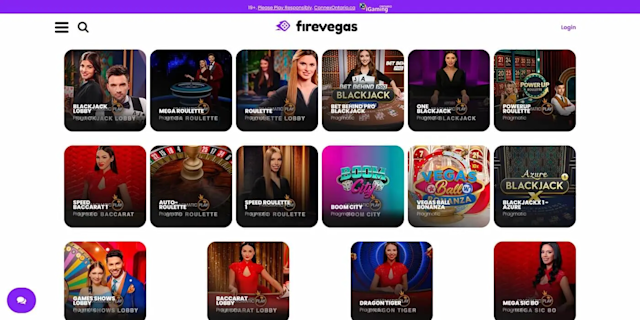 A showcase of some of the live dealer games at Firevegas