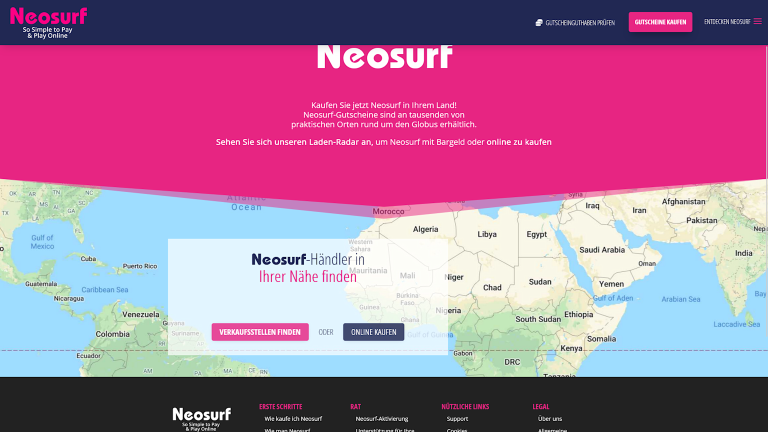 Screenshot of where to search for local Neosurf retailers