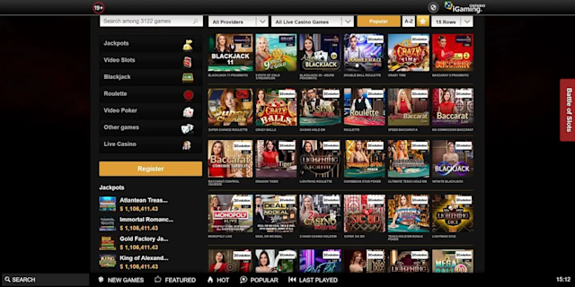 A selection of live casino games at Vegas Now