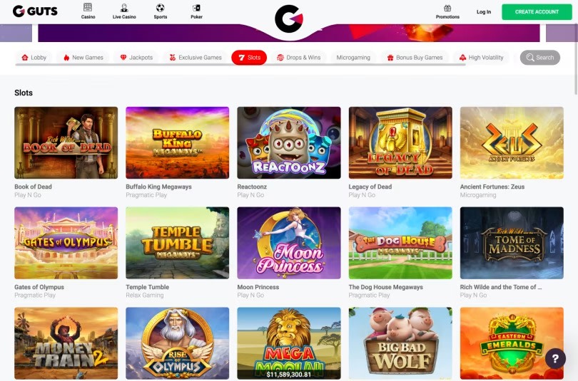 Guts Casino Review Slots