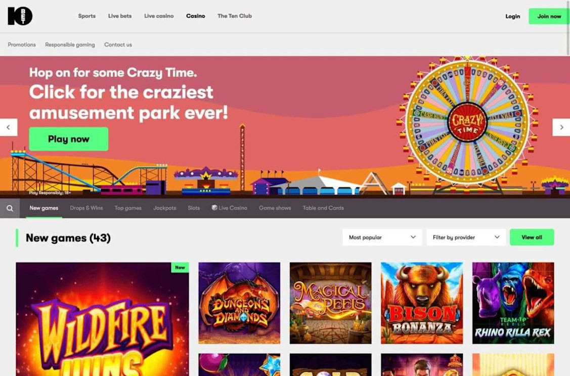 10bet Casino Homepage