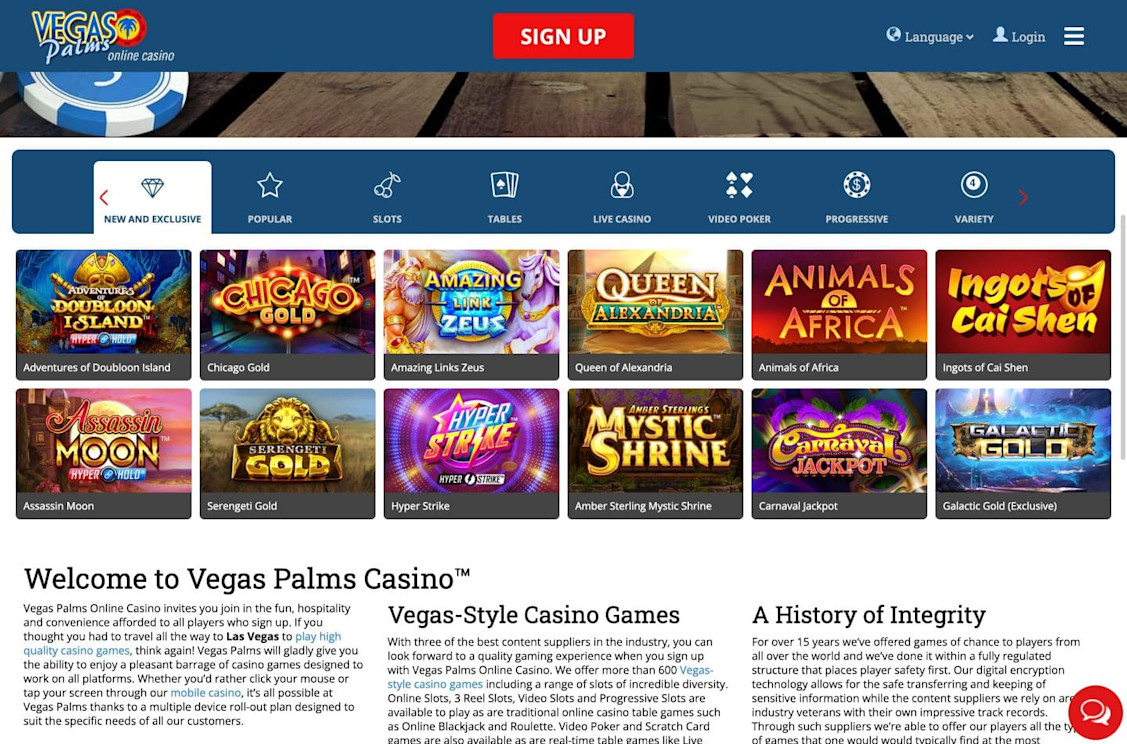 Vegas Palms new and exclusive games