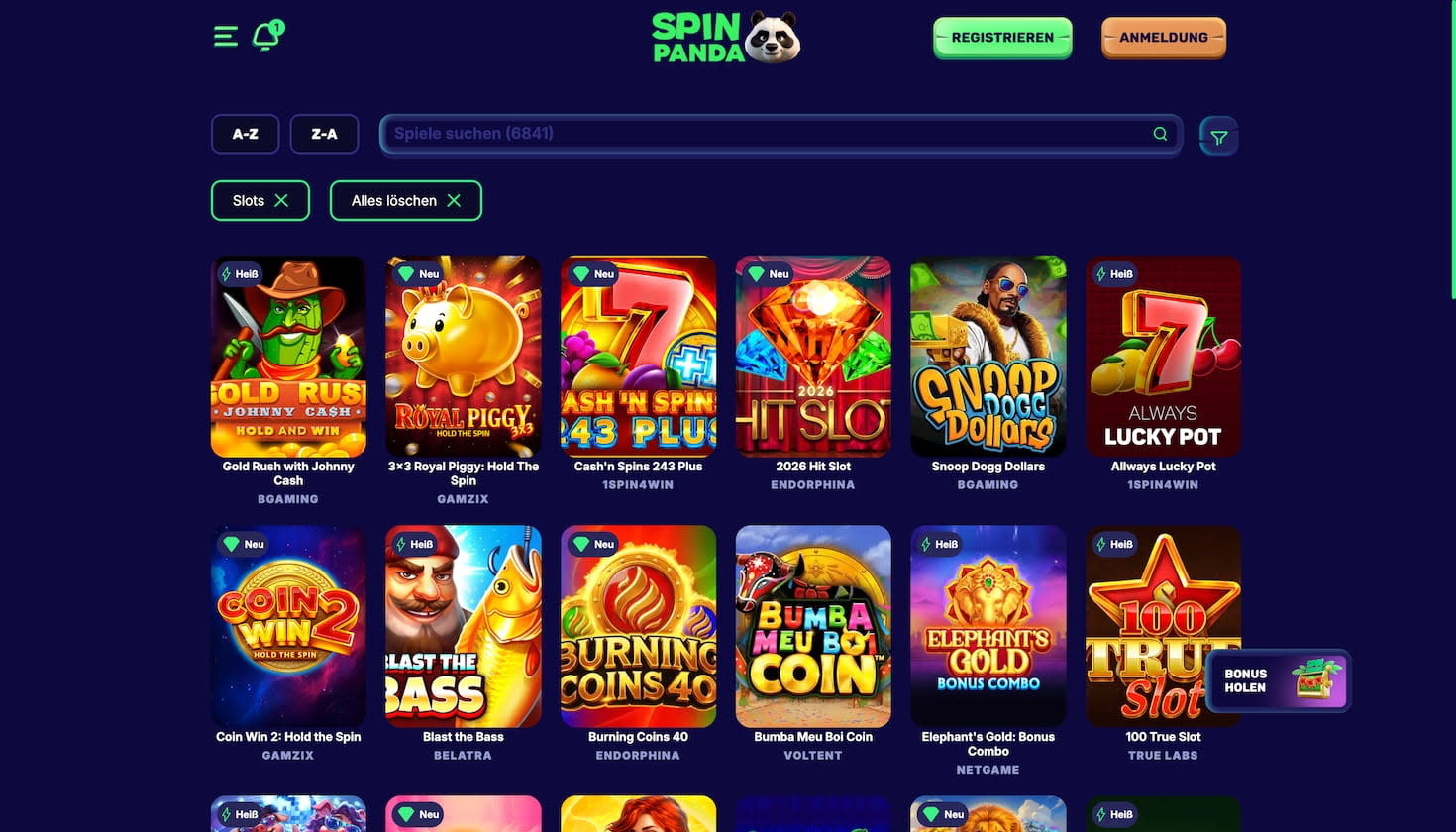 Spielautomaten im SpinPanda Casino
