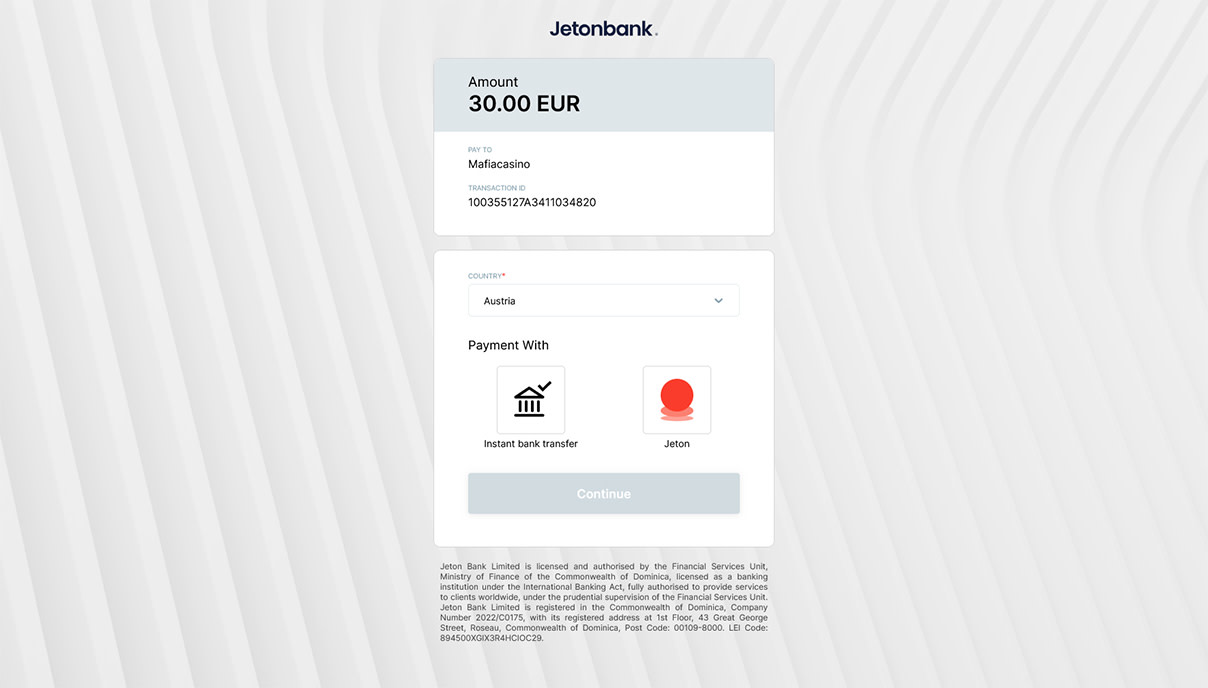 Screenshot of how to confirm a payment at MafiaCasino