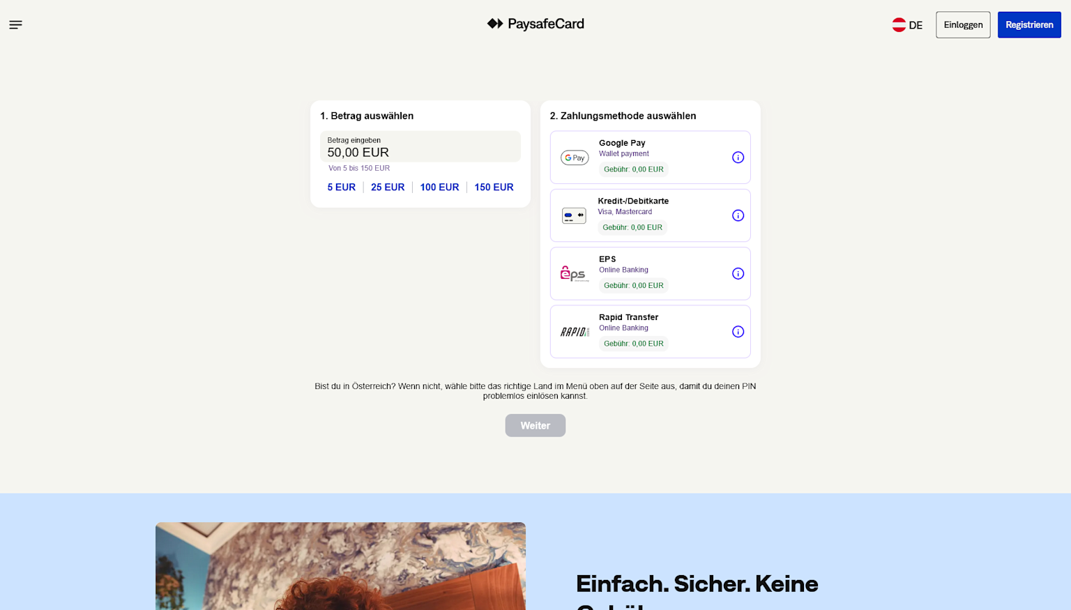 Screenshot of how to purchase a PaysafeCard online