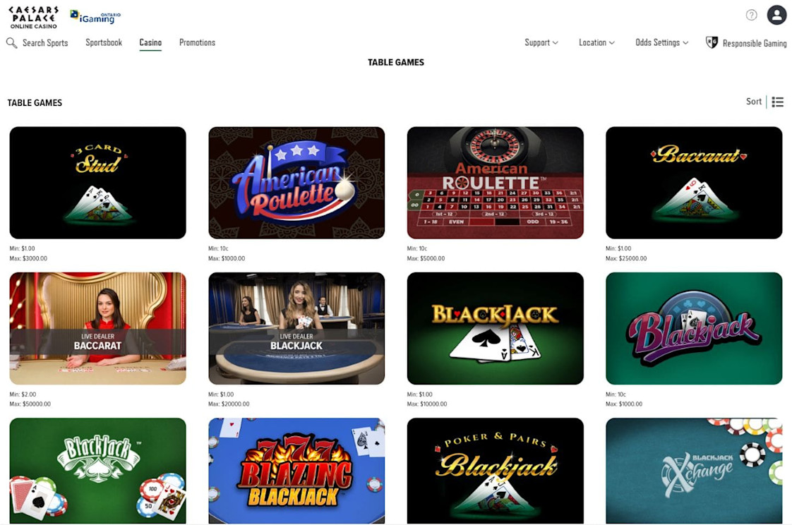 Caesars Palace online casino with table games 