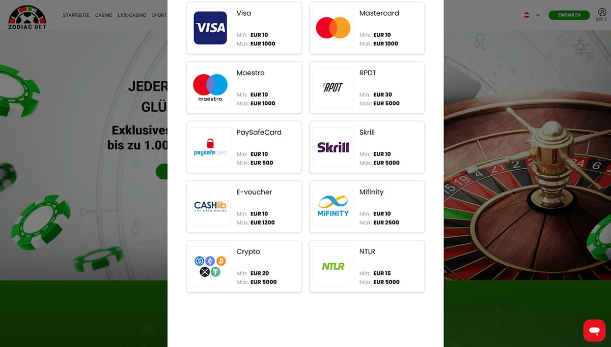 Screenshot of the Payment Methods