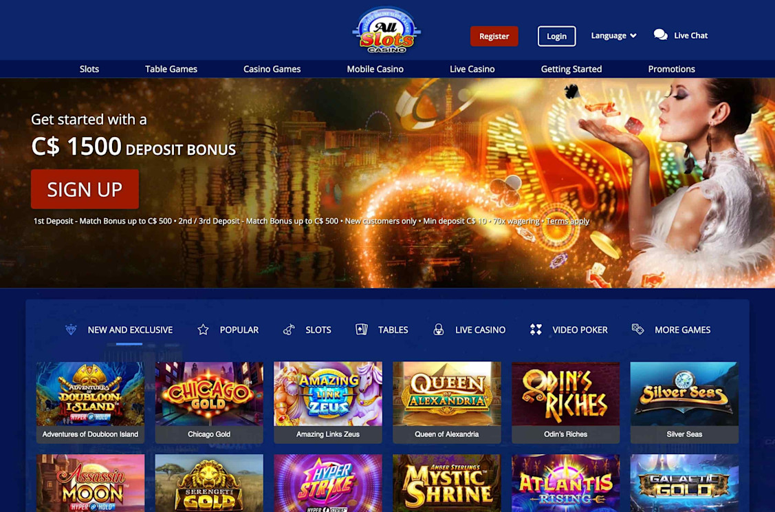 All Slots Casino homepage