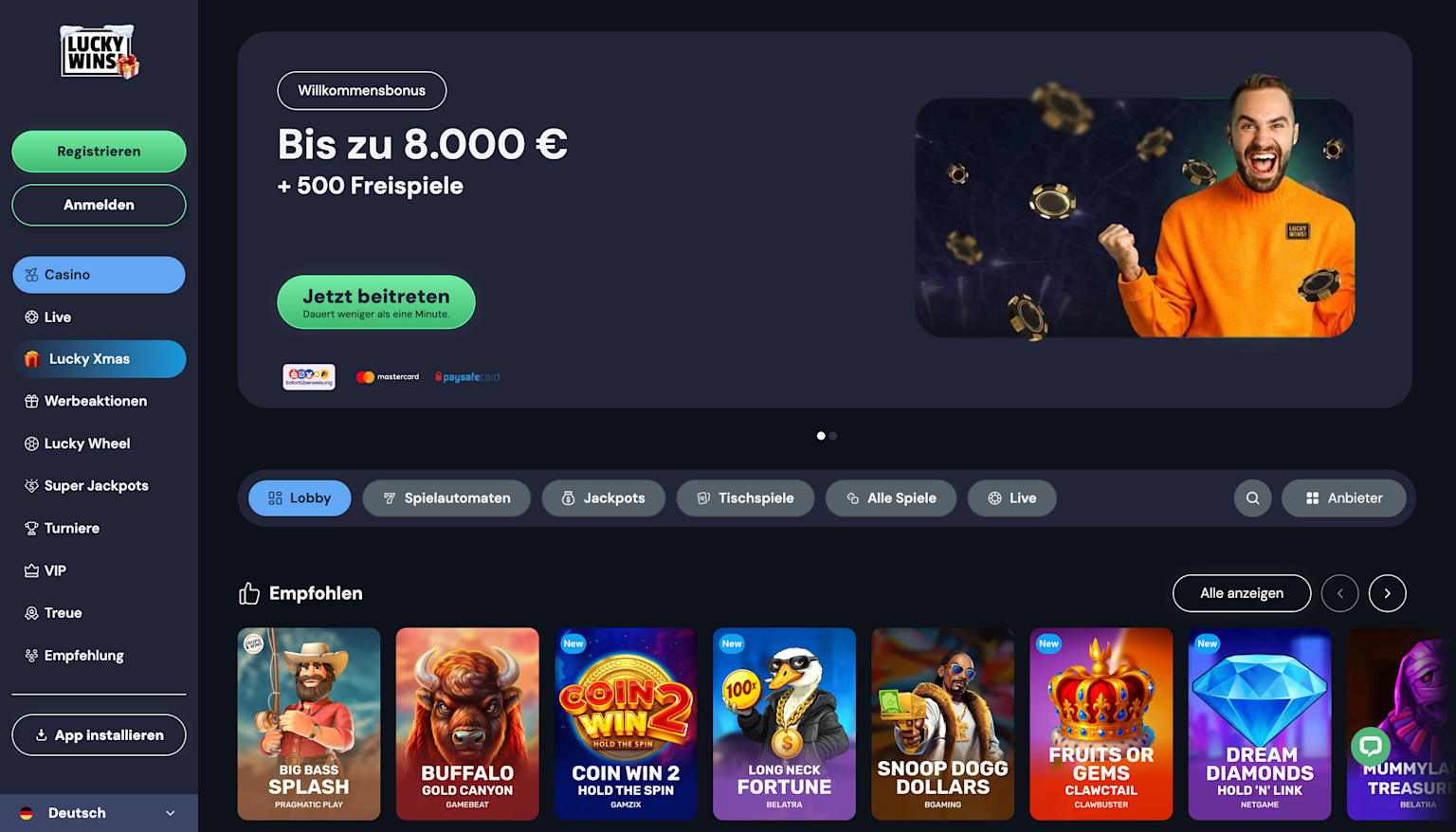 LuckyWins Landing Page with Welcome Bonus