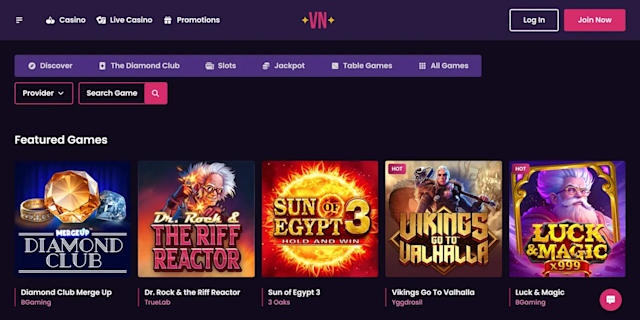 The featured slots games at Vegas Now