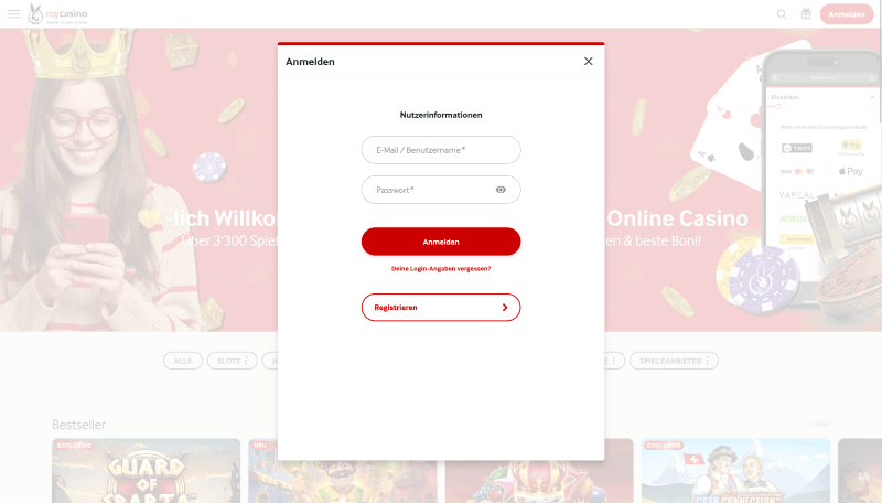 mycasino Screenshot Step 1