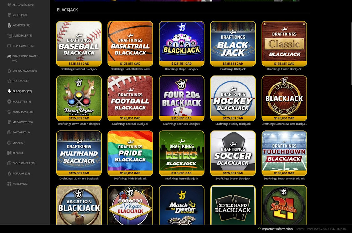 DraftKings Ontario online casino with its range of table games