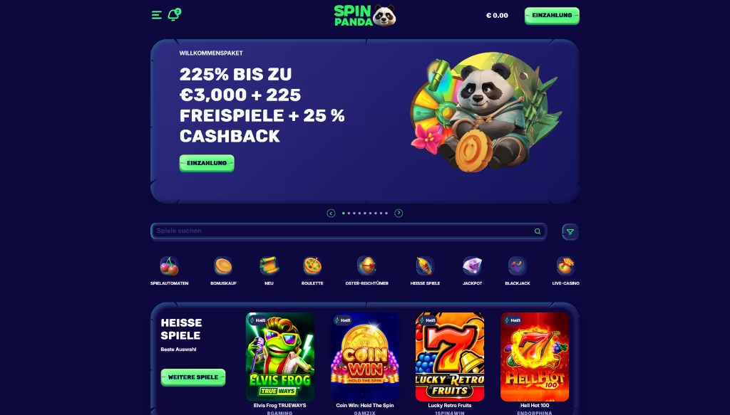 Landingpage des SpinPanda Casinos